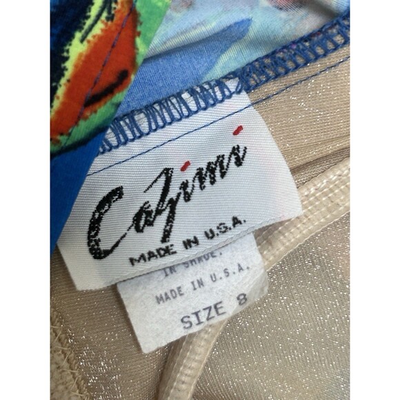 Vintage Tropical Floral Seashell Swimsuit Size 8 Bold Blue Made USA - Cazimi - Picture 5 of 6